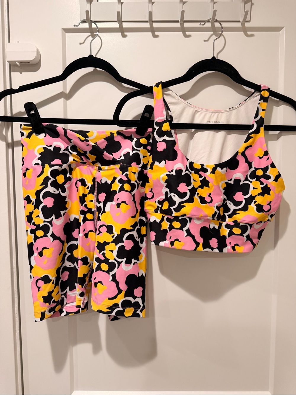 Year of Ours Floral Print Pink & Yellow Biking Shorts